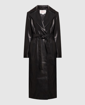 Babe Pay Pls Black leather double-breasted raincoat 2210LONGNATUREL
