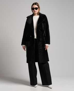 Babe Pay Pls Черная двубортная дубленка 1726MERINO