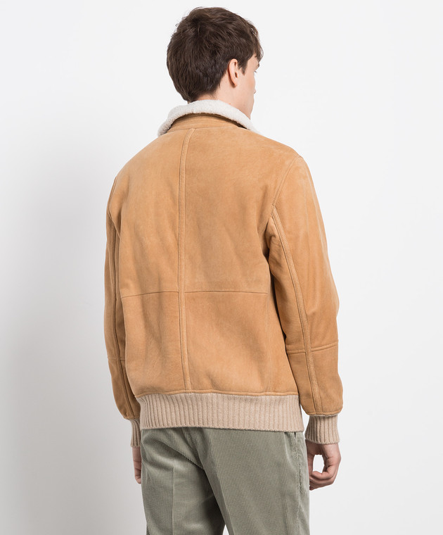 Brunello Cucinelli Темно-бежевая кожаная дубленка MPMLF1737 изображение 4