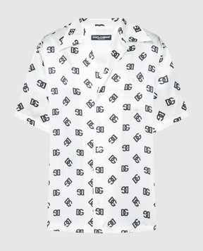 Dolce&Gabbana Белая рубашка из шелка с монограммой логотипа G5JH9TIS1O7