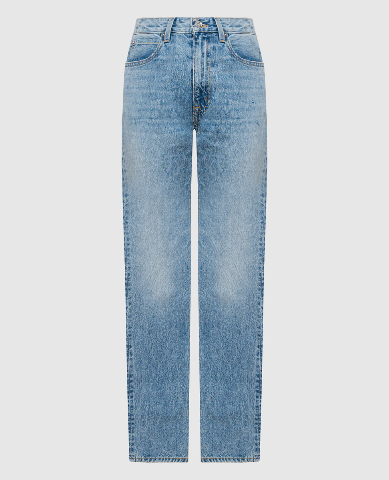 Голубые джинсы с эффектом потертости