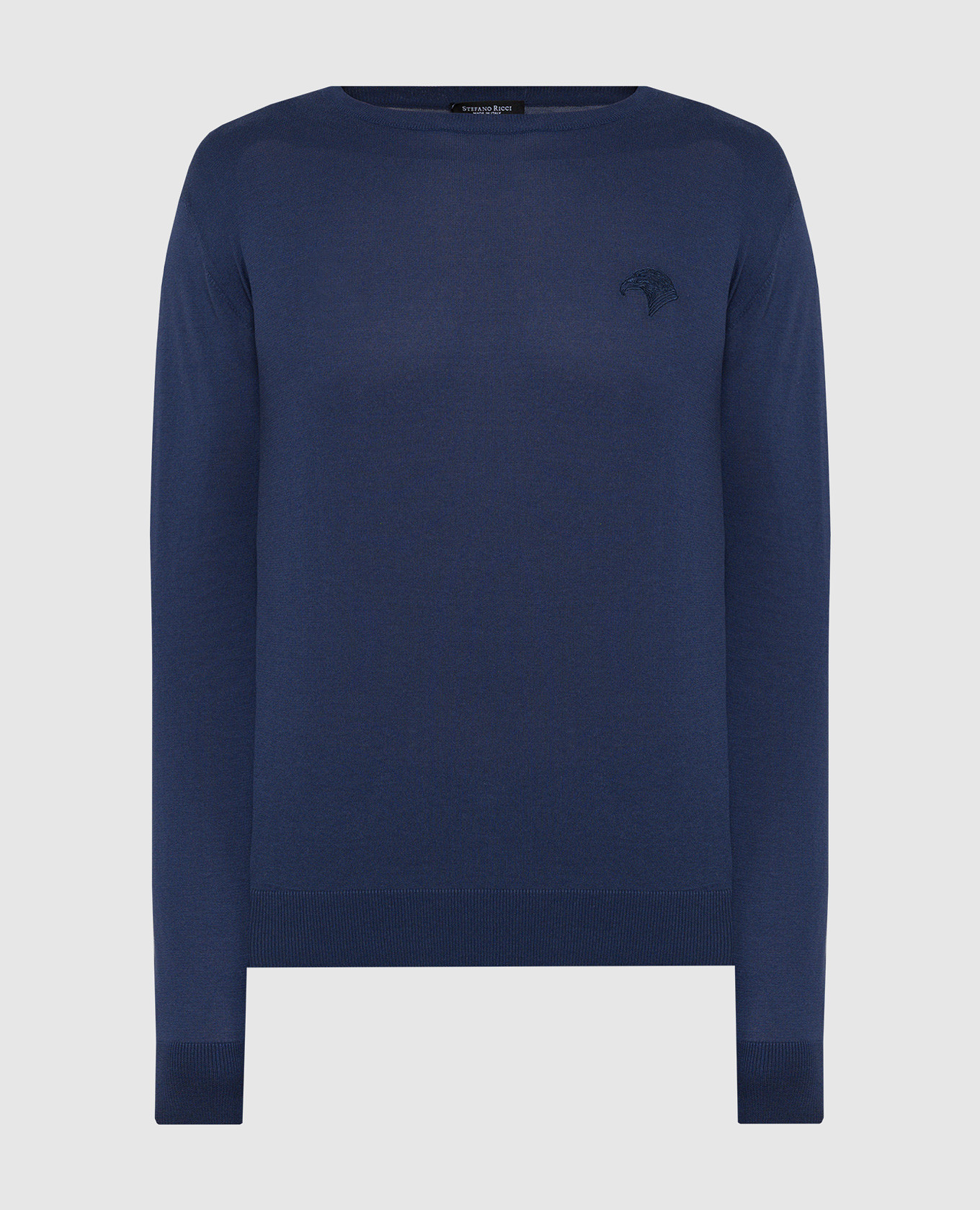 Blue jumper with eagle head logo embroidery