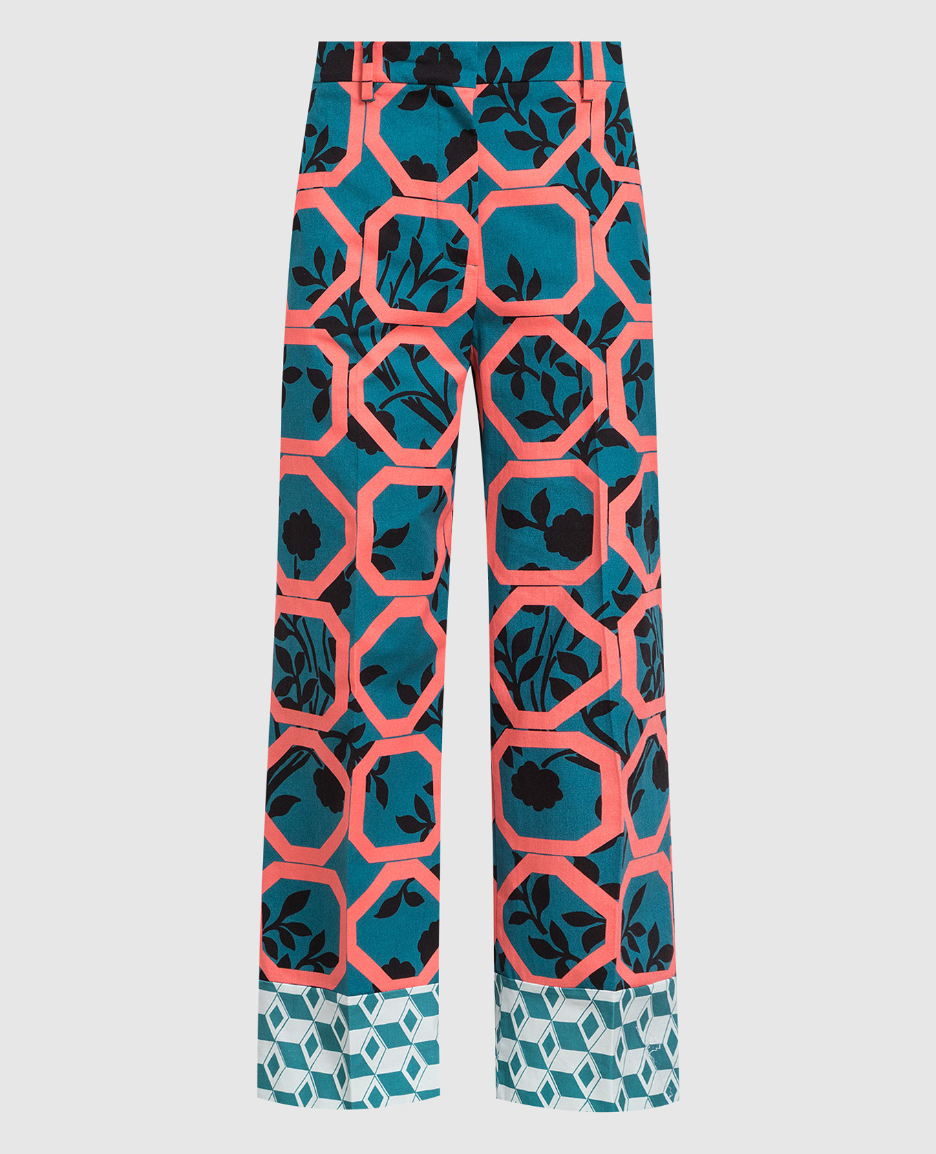 

Зеленые брюки в принт, Зеленый, Прямые брюки