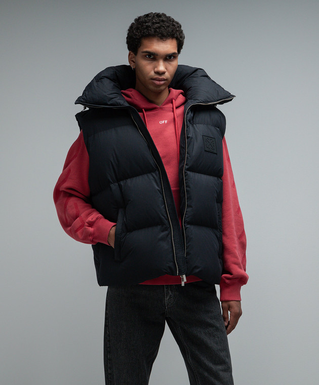 Off-White Черный пуховый жилет с логотипом OMEX007F23FAB001 изображение 3