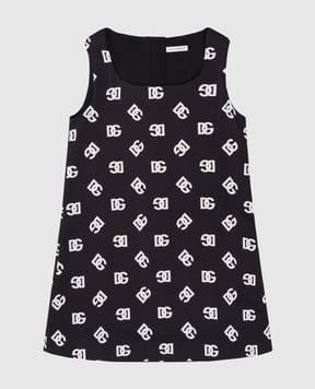 Dolce&Gabbana Детское черное платье из шелка в контрастном принт монограммы логотипа. L53DM3FSA4I812+