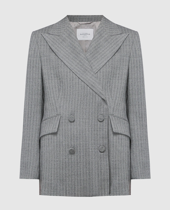 Gray double-breasted woolen jacket