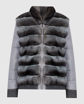 Rindi Сірий пуховик з хутром шиншили та ланцюжком моніль 152CH022