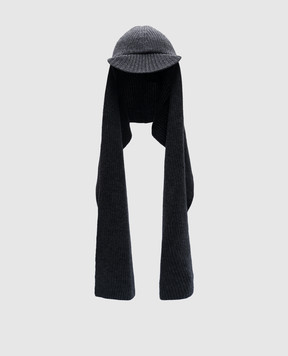 Yves Salomon Сіра шапка з шарфом з вовни і кашеміру 24WAA501XXMACL