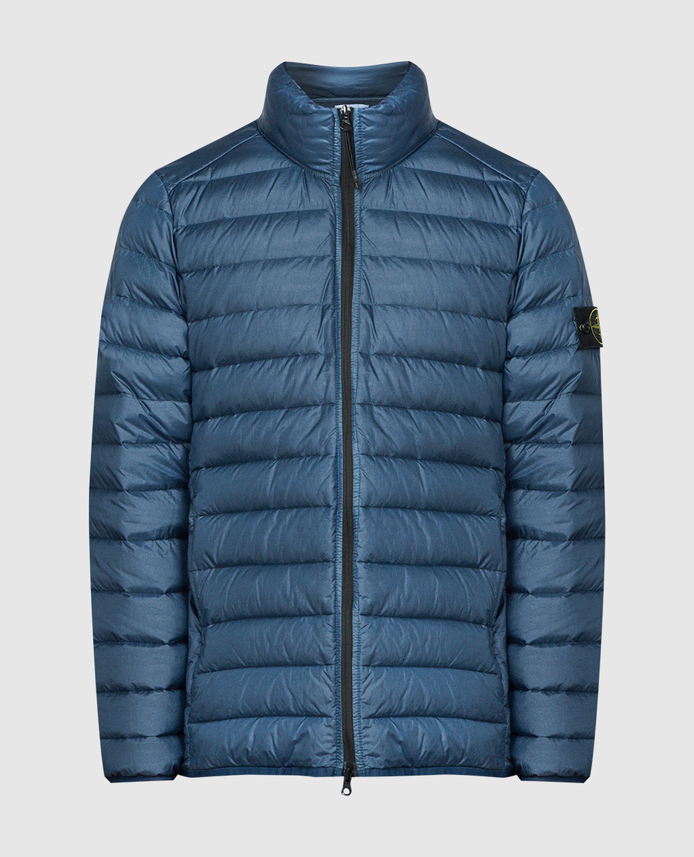 Blue down jacket with logo patch