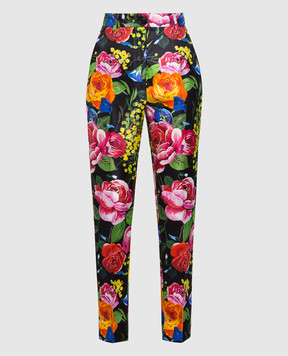 Dolce&Gabbana Шовкові штани з принтом Букет FTAM2TIS1K0