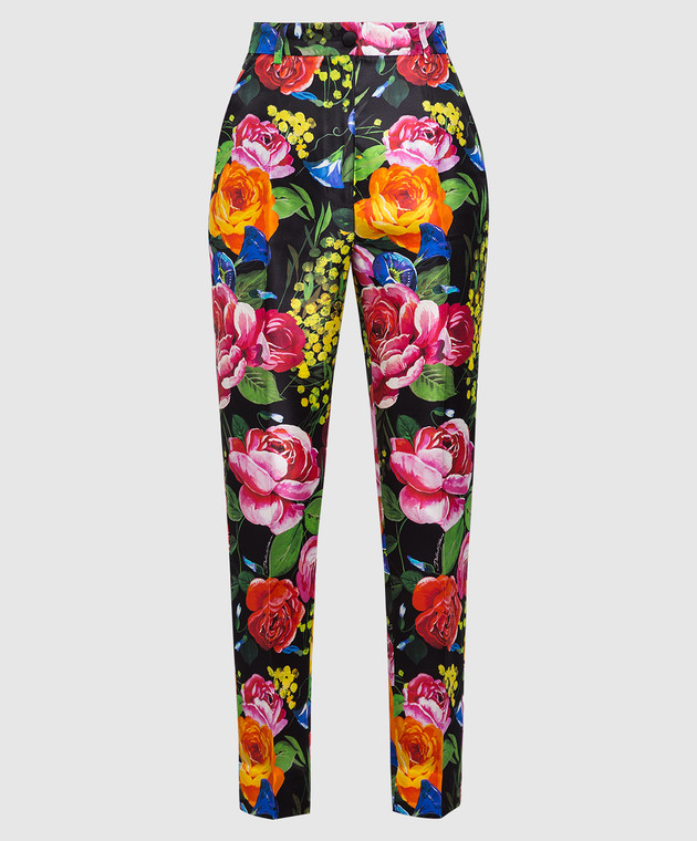 Dolce&Gabbana Шовкові штани з принтом Букет FTAM2TIS1K0