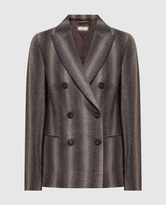 Dark gray double-breasted jacket in striped wool with lurex
