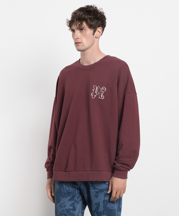 Palm Angels Burgundy sweatshirt with a vintage effect and monogram PMBA074E23FLE003 image 3