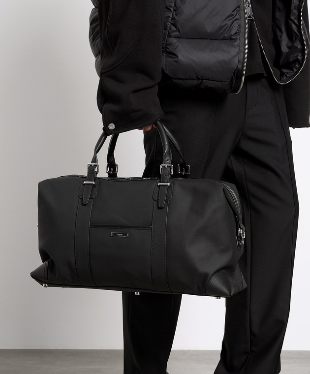 C2H4 Черная кожаная дорожная сумка с логотипом SUBG035 изображение 2