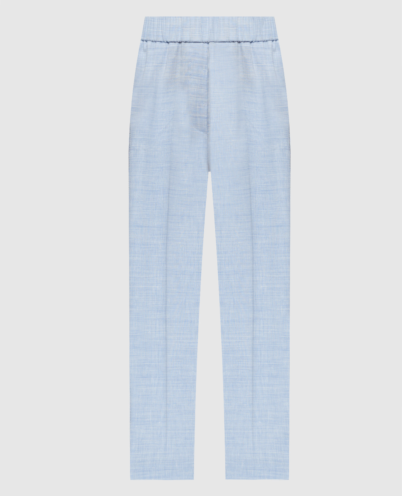 Голубые меланжевые брюки из шерсти и льна с цепочкой мониль