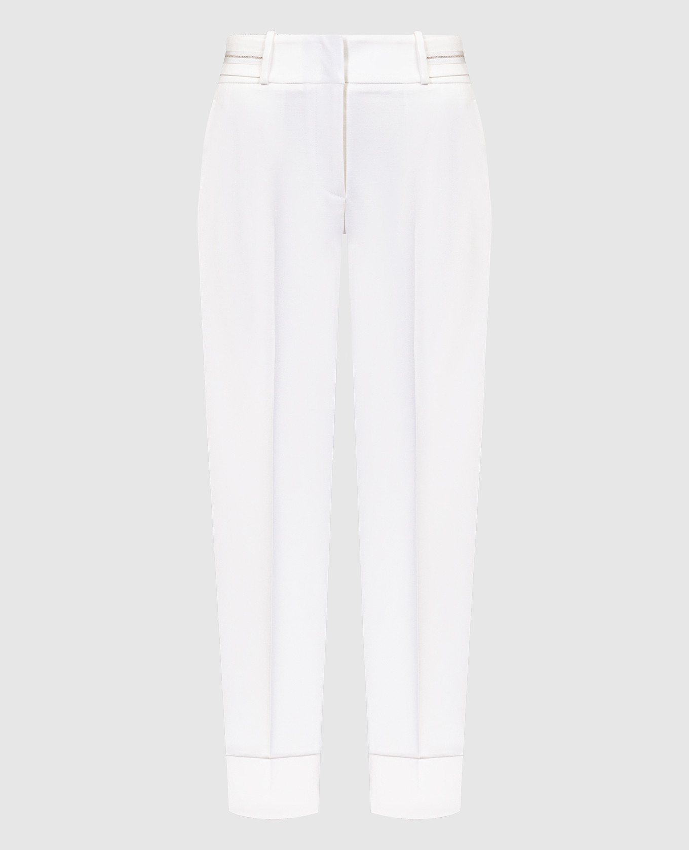 White pants with monil chain