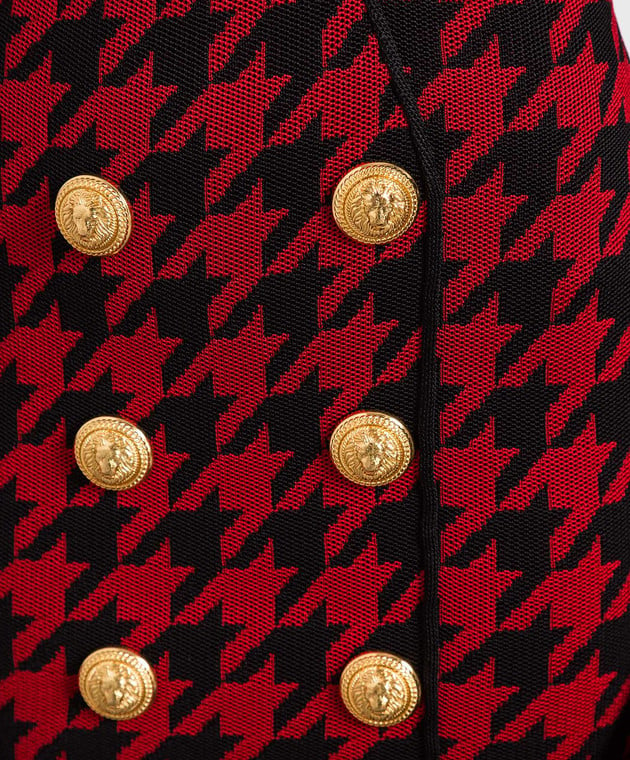 Balmain Червона сукня міні в гусячу лапку з фірмовими гудзиками YF1R8025KC17 зображення 5