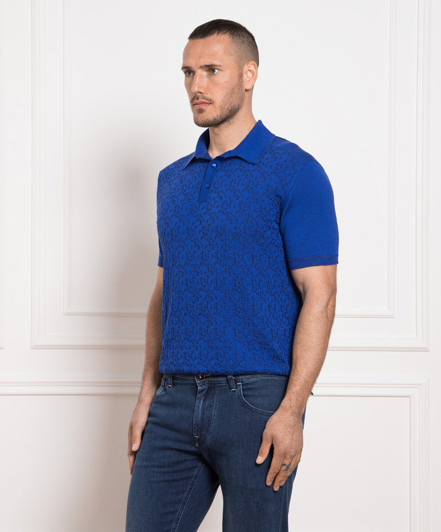 Stefano Ricci Blue polo in a woven pattern K818059P13F23286 image 3