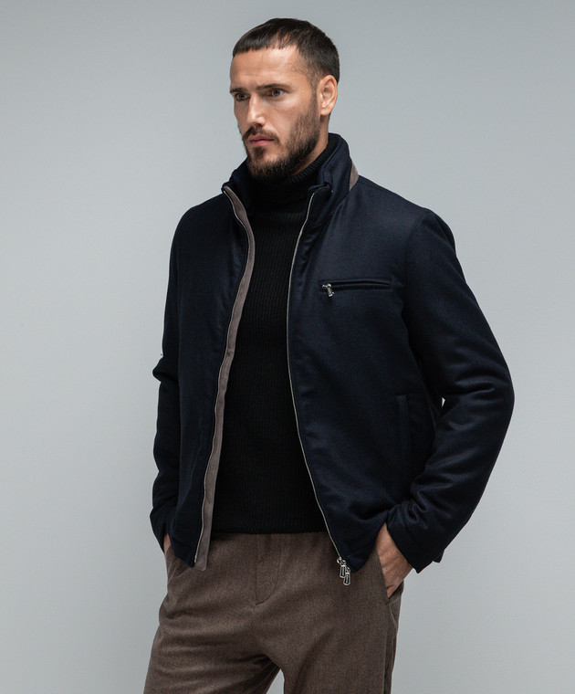 Enrico Mandelli - Blue logo wool and cashmere jacket A7T7203821 - buy ...