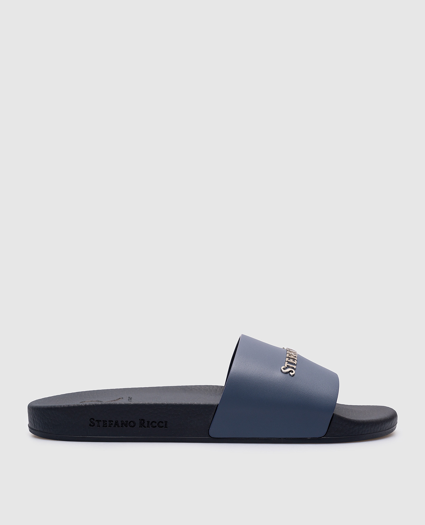 Blue leather flip flops with logo