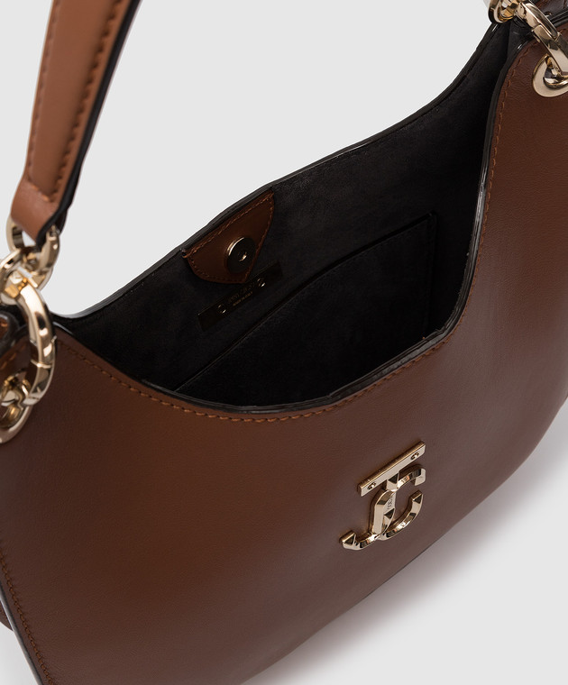 Jimmy Choo Коричневая кожаная сумка-хобо Varenne с монограммой VARENNEHOBOMCLF изображение 4