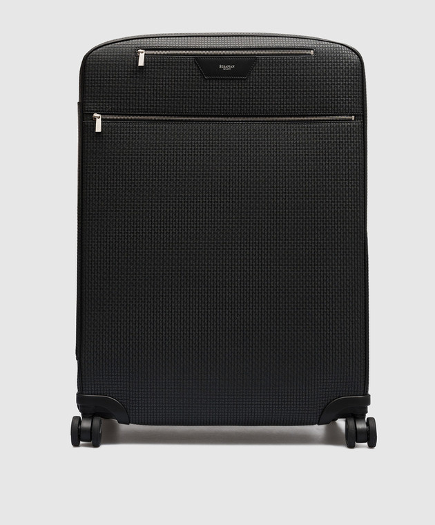 Serapian Black leather suitcase with embossing SRSTSMTR706467BCG2
