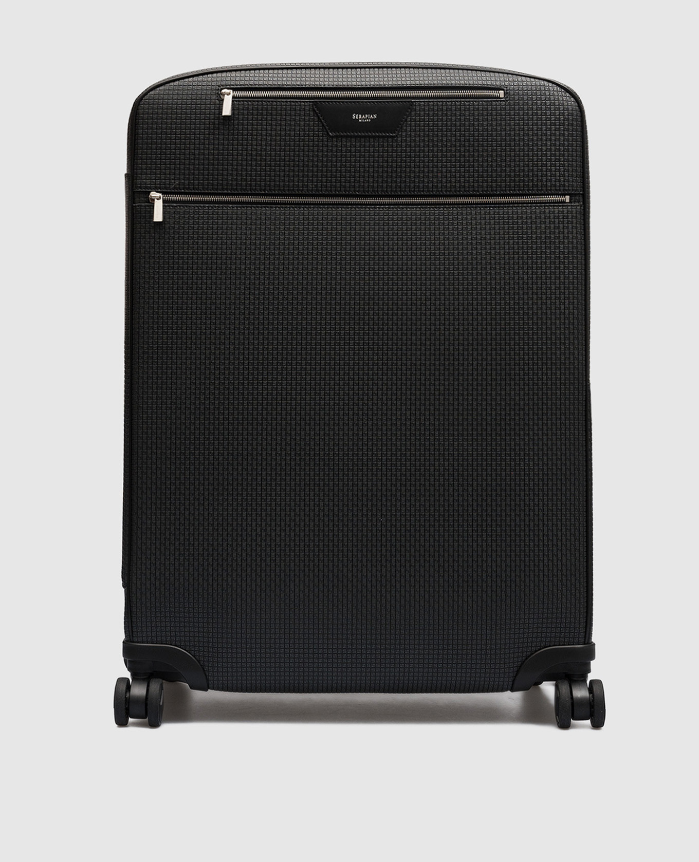 Черный кожаный чемодан с тиснением