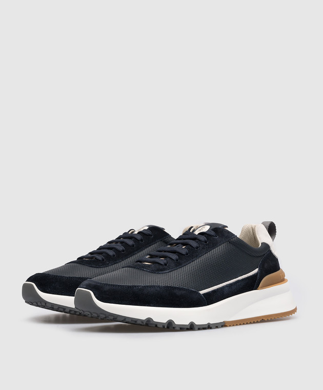 Brunello Cucinelli Синие кожаные кроссовки с логотипом MZUFSSO278 изображение 2