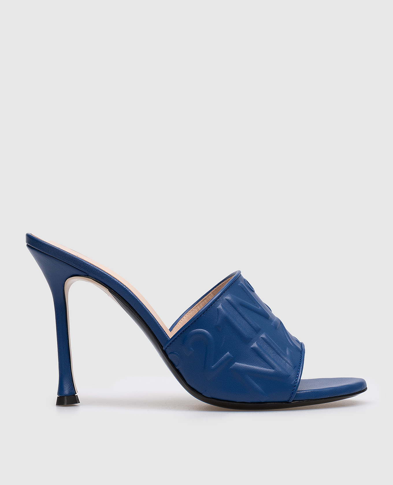 Blue leather mules with embossed logo