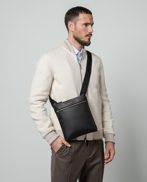 Canali Черная кожаная сумка через плечо с логотипом NA00134P226101