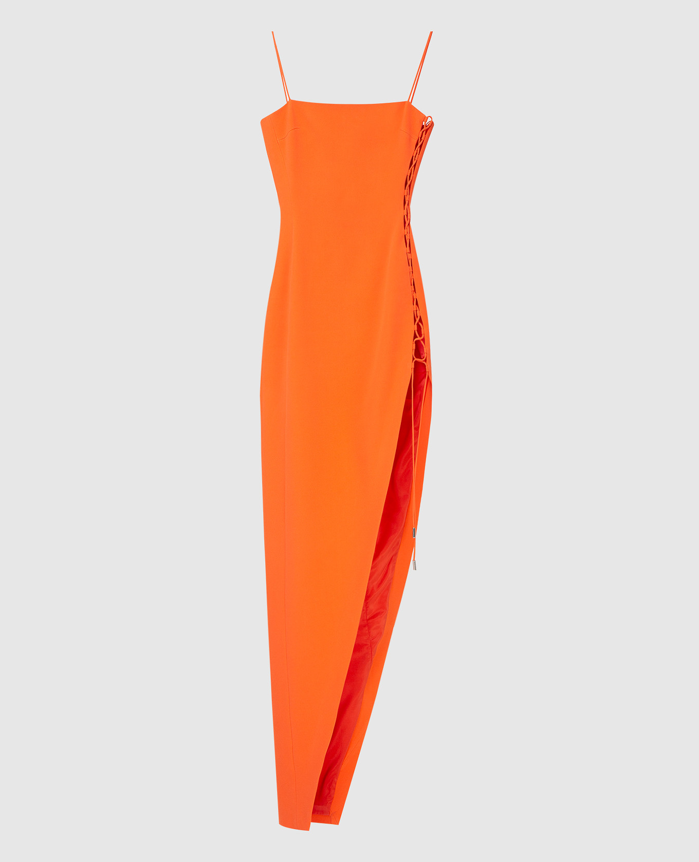 Оранжевое платье с вырезом и шнуровкой