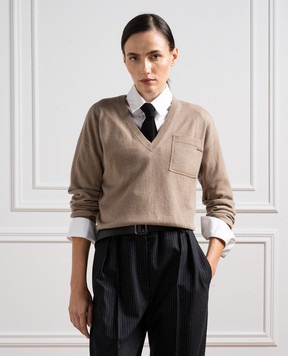 Brunello Cucinelli Коричневый пуловер из кашемира с цепочкой мониль M12186702