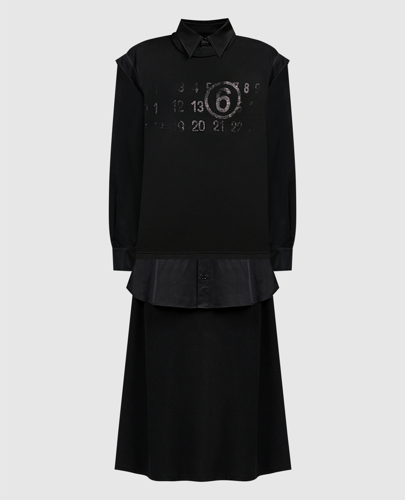 Черное платье двойной конструкции и принтом логотипа