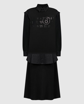 Maison Margiela MM6 Чорна сукня з багатошаровим ефектом та принтом логотипа S62CT0243STJ388