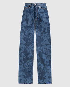 Palm Angels Синие джинсы в принт Palmity Allover PMYA030E23DEN001