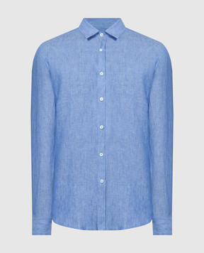 Canali Голубая рубашка прямого кроя из льна GL03099L777
