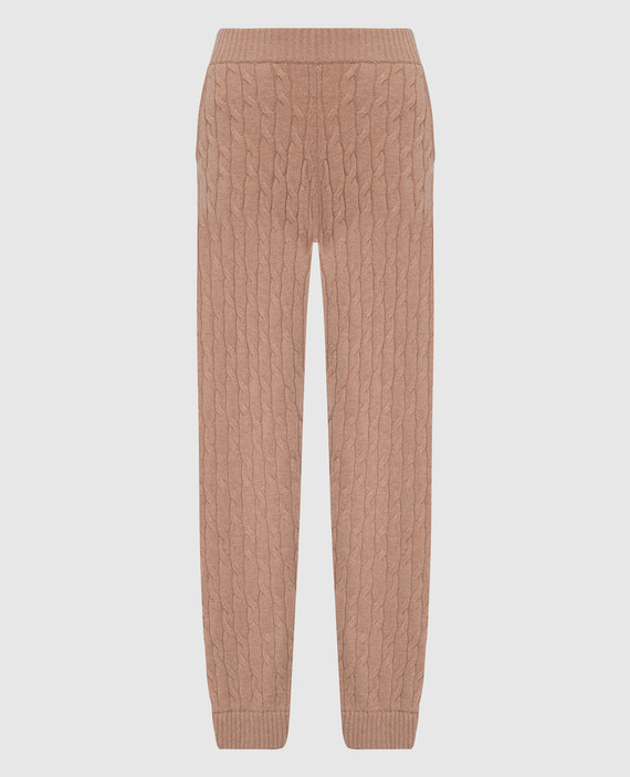 Brown joggers made of wool in a textured pattern