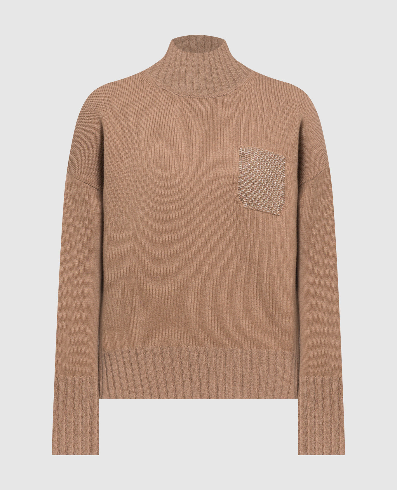Светло-коричневый свитер с цепочкой мониль