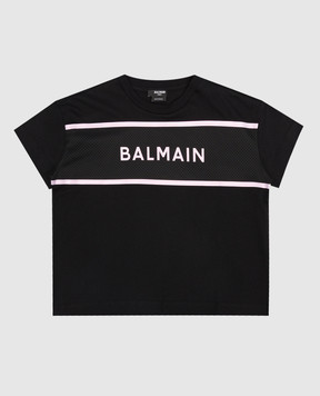 Balmain Дитяча чорна футболка з принтом логотипу BS8B81Z0082410