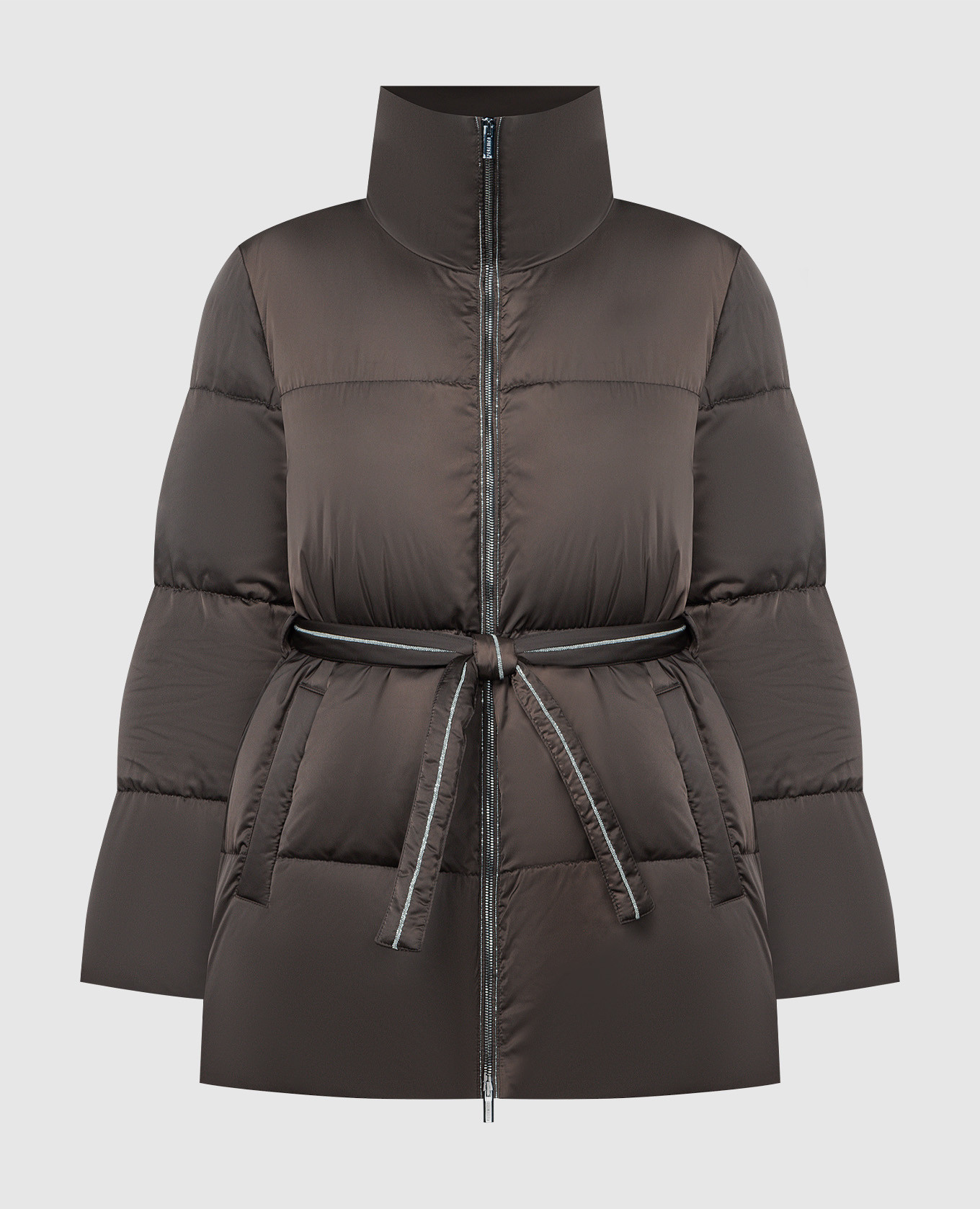 

Коричневый пуховик с цепочкой мониль, Пуховики