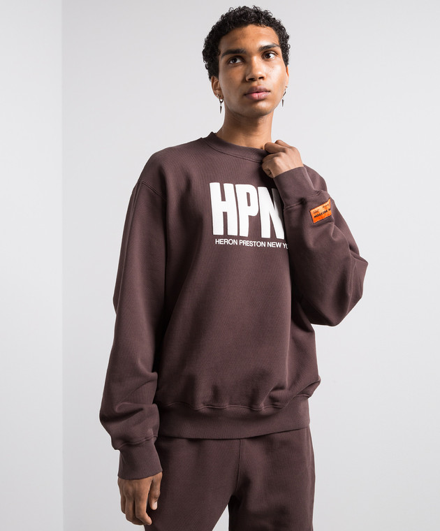 Heron Preston Коричневый свитшот с принтом логотипа HPNY HMBA020F23JER001 изображение 3