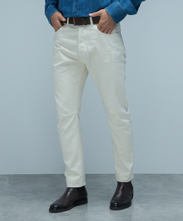 Brunello Cucinelli Бежевые джинсы с прорехами M262PX2340 изображение 3