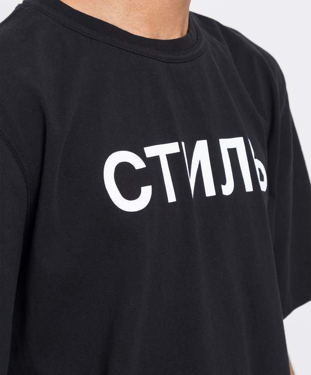 Heron Preston Черная футболка с контрастным принтом HMAA025C99JER002 изображение 5