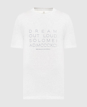 Brunello Cucinelli Серая меланжевая футболка с принтом Dream out loud M0T618421