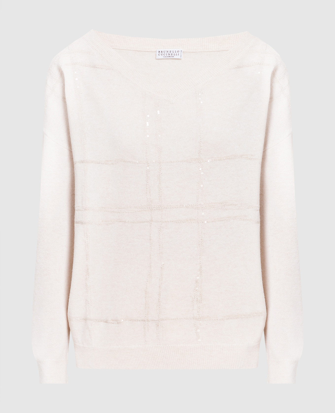 

Бежевый пуловер из шерсти, кашемира и шелка с пайетками, Пуловеры