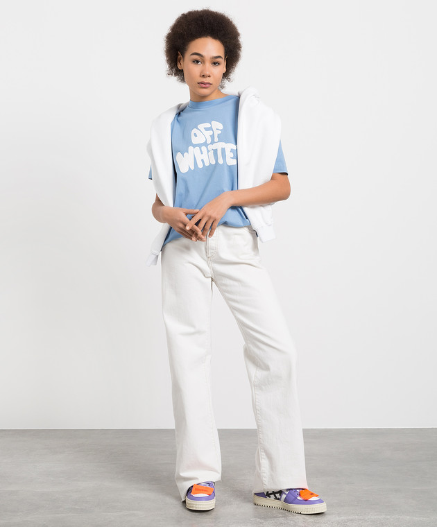 Off-White Голубая футболка с принтом логотипа OWAA089S23JER017 изображение 2