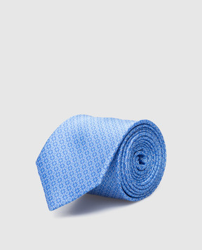 Stefano Ricci Дитячий блакитний шовковий набір з краватки та хустки-паші у візерунок YDH31029
