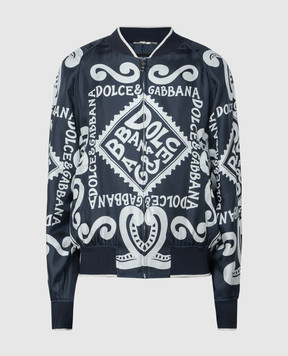 Dolce&Gabbana Синий бомбер из шелка с принтом Марина G9ZB0THI1QD
