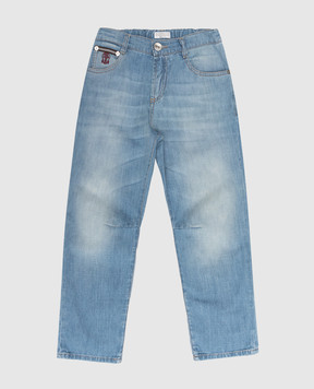 Brunello Cucinelli Дитячі блакитні джинси з ефектом потертості BE645D300C