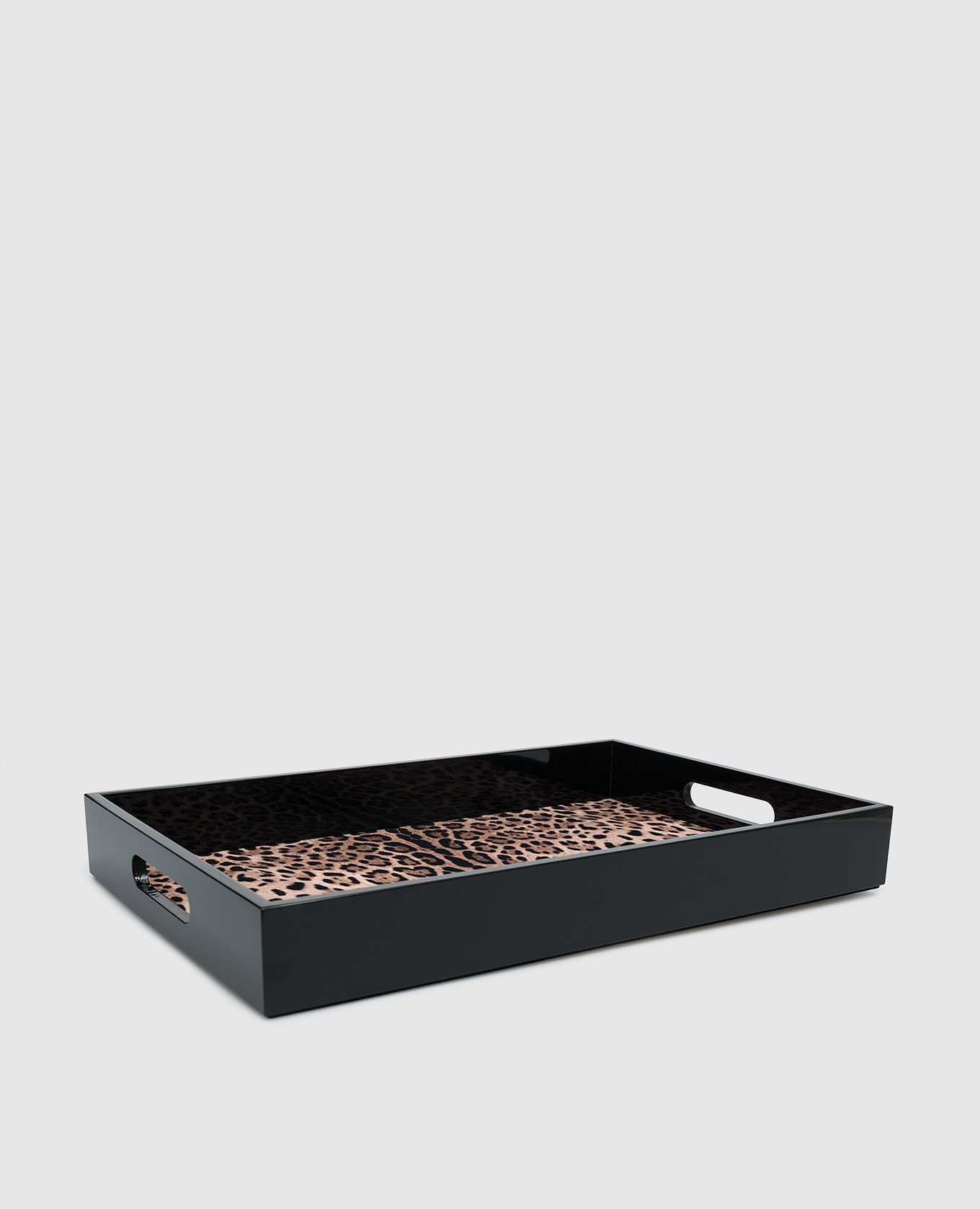 Black wooden tray with leopard print